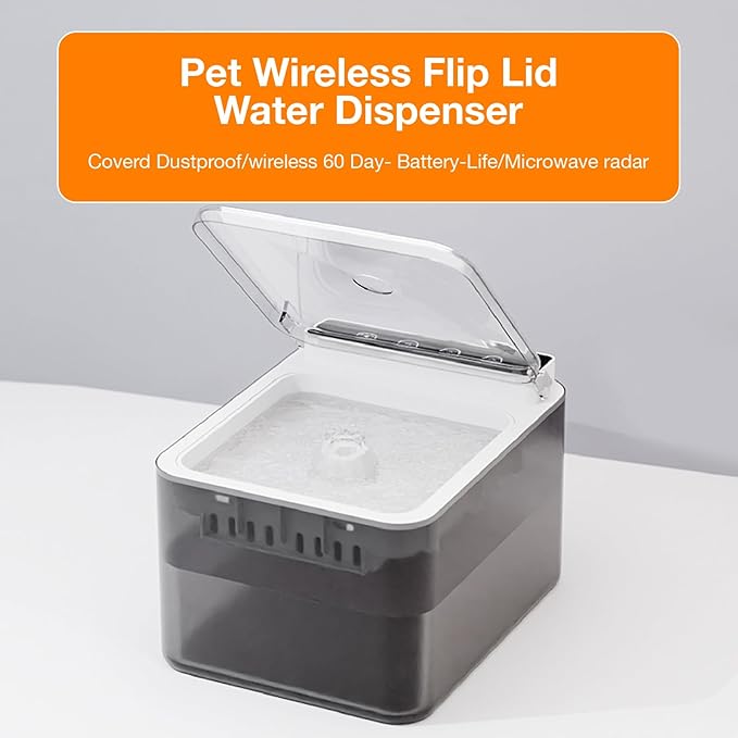 Wireless Pet Water Dispenser with Lid, 101oz/3L Automatic Water Dispenser for Cats, Dog, Sensor Battery Operated Cat Water Fountain, Auto Pet Waterer No Spilling, Gifts for Cat Lovers