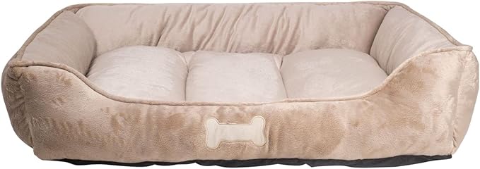 long rich Textiles Classic Solid Rectangle Dog and Pet Bed, Large, Tan/Taupe/Camel by Happycare Textiles, 24"x34"