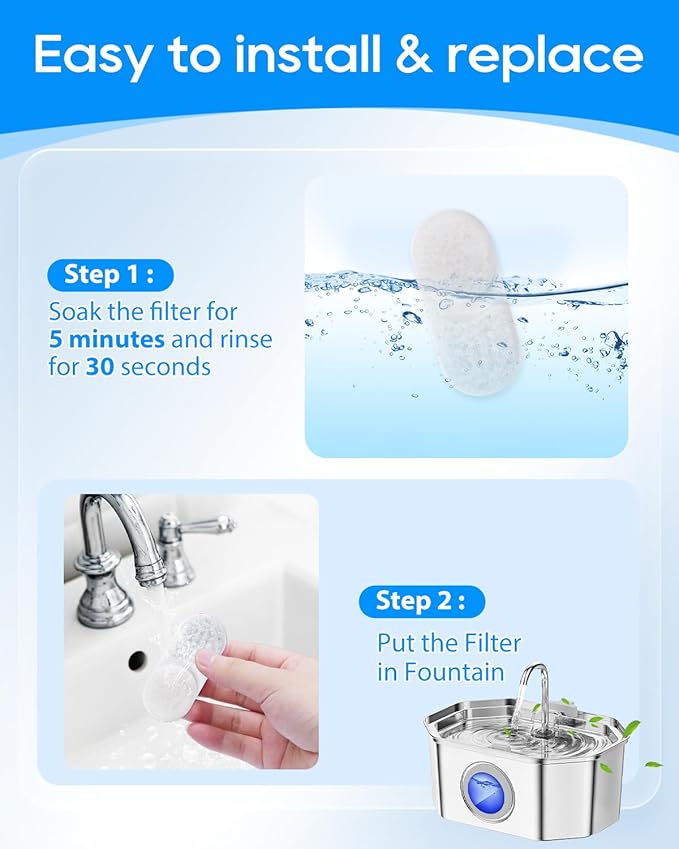 12+12 Pack Cat Water Fountain Filter Replacement Compatible with APAUK Automatic 108oz/3.2L Cat Fountain, Activated Carbon Water Filter for Cat Fountain & Sponges