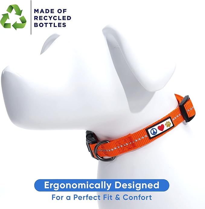 Pawtitas Recycled Dog Collar with Reflective Stitched Puppy Collar Made from Plastic Bottles Collected from Oceans Extra Small Orange Habanero