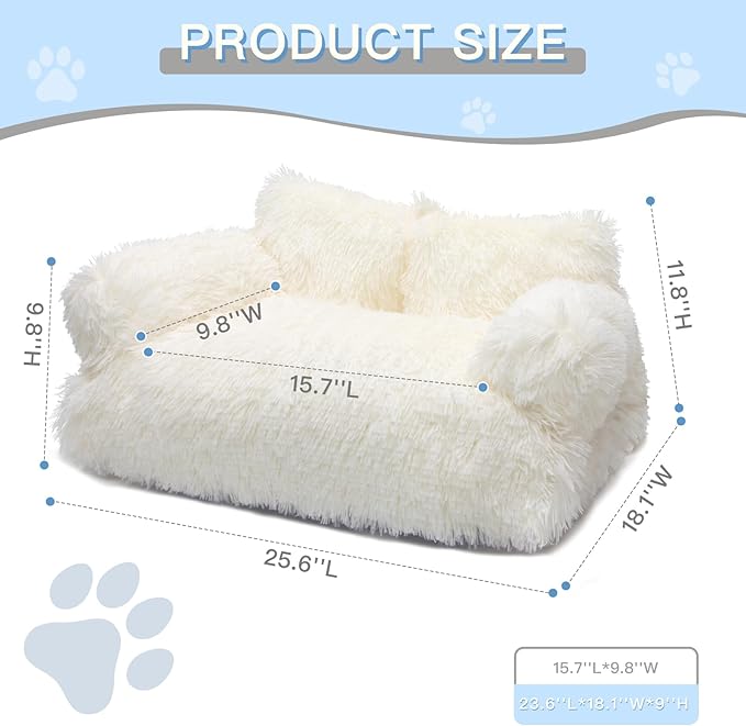 Cat Bed for Indoor Cats, Washable Pet Couch Furniture, Puppy Sleeping Nest Dog Sofa Bed for Medium Cat & Small Dogs, Plush White, 26" Lx18 Wx12 Th (for 20lbs Cats)