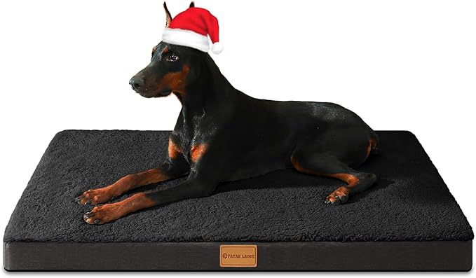 Patas Lague Orthopedic XL Dog Bed Large Sized Dog 42''X28'', Soft Waterproof Egg Crate Foam Large Pet Crate Beds Mat with Removable Washable Cover and Non-Slip Bottom, Black