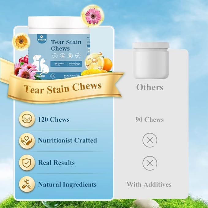 Tear Stain Chews Supplement for Dogs & Cats, Minimize Tearing, Lutein and Astaxanthin Support Eye Health, 120ct/300g
