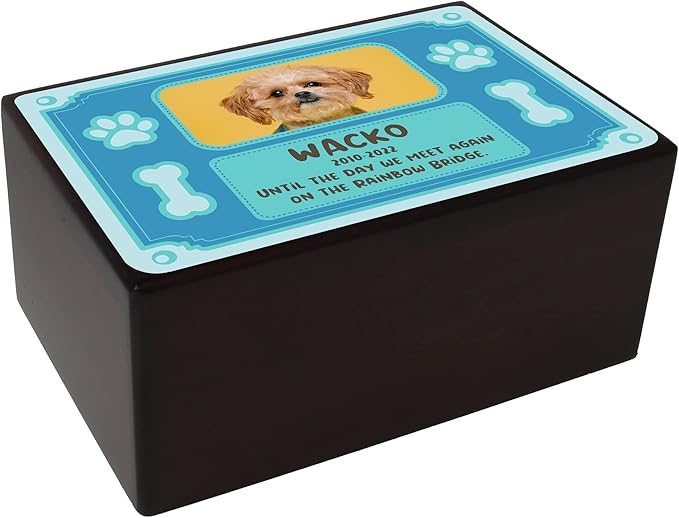 Custom Pet Keepsake Urns for Dogs, Wooden Box for Pet Ashes with Photo, Small, 6" x 4" x 2.75", Rosewood, Animal Print