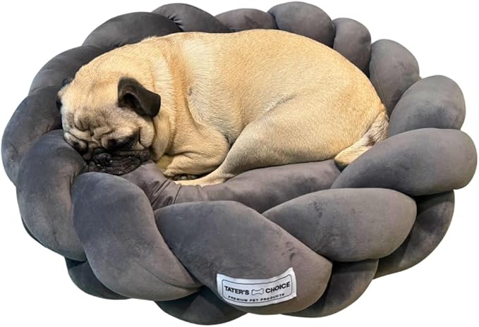 Tater's Choice 24" Dog Bed - Premium Braided Dog Bed - Luxurious and Durable Pet Beds with Plush Polyester Filling, Non-Slip Base, and Stylish Design, Washable Mattress, Charcoal Grey, 24 inch, Small