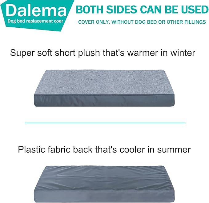 Dog Bed Cover 41L x 27W x 4H Inch,Heavy Duty Durable Waterproof Fluffy Soft Short Plush Replacement Dog Bed Covers,Washable Removable Pet Bed Mattress Cover with Zipper.Grey,Cover Only.