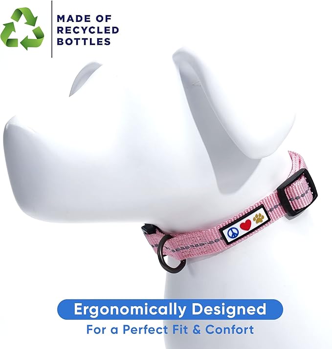 Pawtitas Recycled Dog Collar with Reflective Stitched Puppy Collar Made from Plastic Bottles Collected from Oceans Large Pink Cherry Blossom