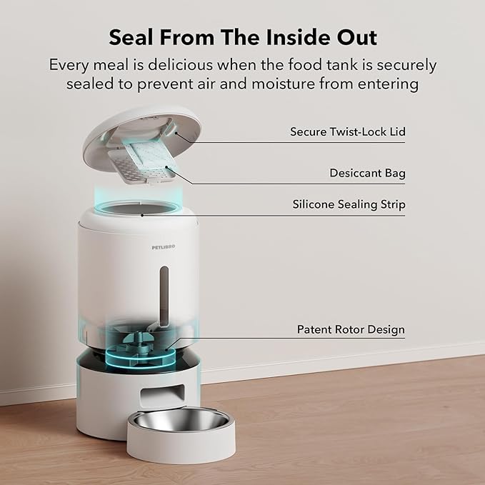PETLIBRO Automatic Multiple Cats Feeder, 5G WiFi Automatic Dog Food Dispenser with Freshness Preservation, 5L Timed Pet Feeder with Low Food Sensor, Up to 10 Meals Per Day, Granary White