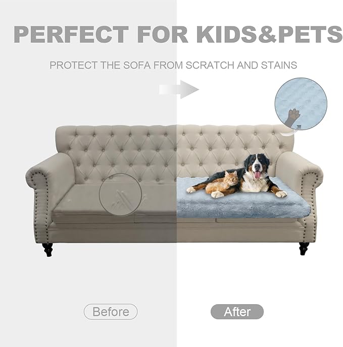 Waterproof Dog Bed Cover, Dog Pad Soft Plush Pet Blanket with Anti-Slip Back for Bed Couch Sofa, Furniture Protector for Small, Medium and Large Dogs and Cats (Light Gray-Bubble, 82"x82")