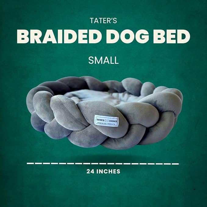 Tater's Choice 24" Dog Bed - Premium Braided Dog Bed - Luxurious and Durable Pet Beds with Plush Polyester Filling, Non-Slip Base, and Stylish Design, Washable Mattress, Charcoal Grey, 24 inch, Small