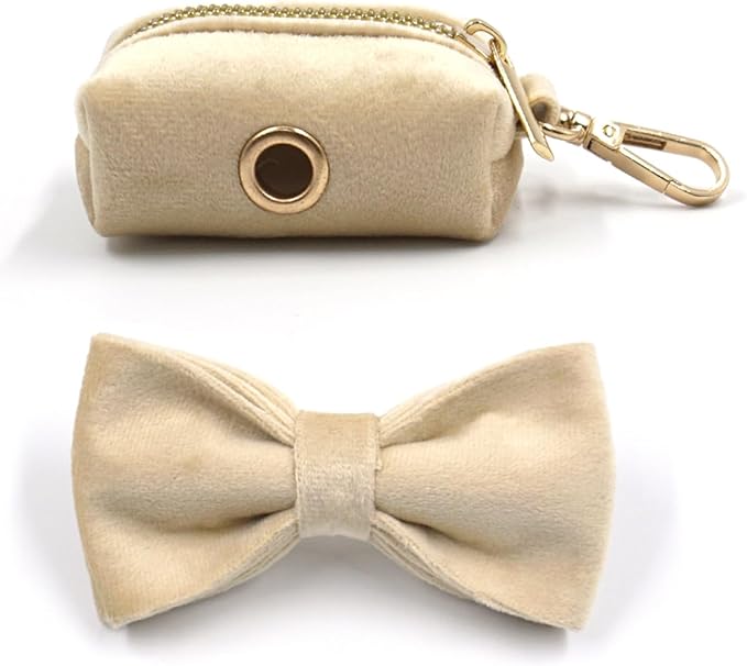 Personalized Velvet Dog Collars with Pet Name Phone Number Engraved, Custom Adjustable Soft Collar with Metal Buckle for Small Medium Large Dogs, Dog Leash and Bow Tie Available -Pale Brown