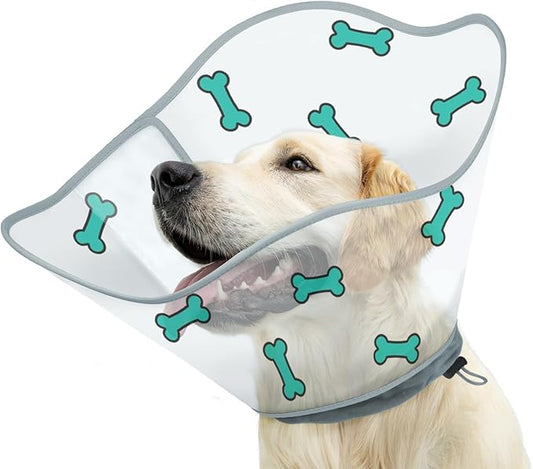 Elizabethan Dog Cone Collar, Adjustable Pet Cone to Stop Licking, Durable Plastic Neck Cone After Surgery for Small, Medium Large Dogs, Bone M