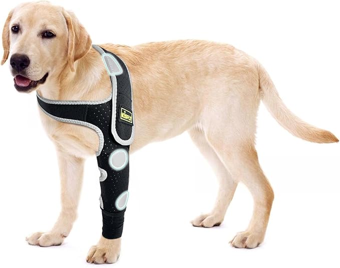 Dog Elbow Brace & Front Leg Brace for Dogs to Stop Licking – Dog Elbow Protector & Hygroma Elbow Pads for Dogs, Adjustable Dog Sleeves for Front Legs, Reflective – Left Leg, S