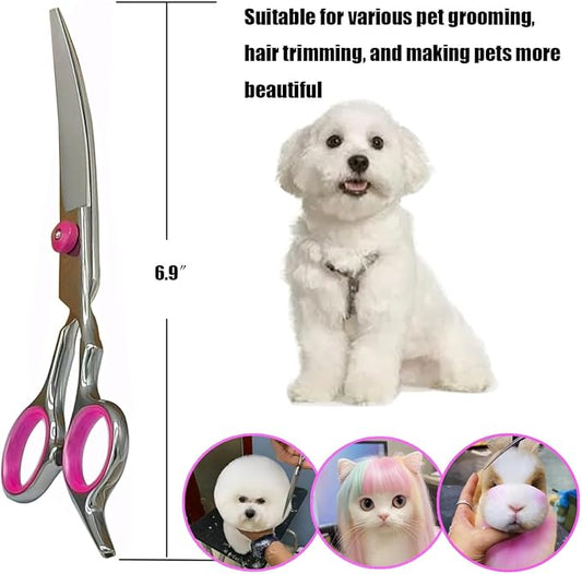 Dog Grooming Scissors,Pet Hair Scissors with Safety Round Tips Heavy Duty Titanium Stainless Steel Professional Dogs Cats Pets Grooming Shears (Up bend scissors)