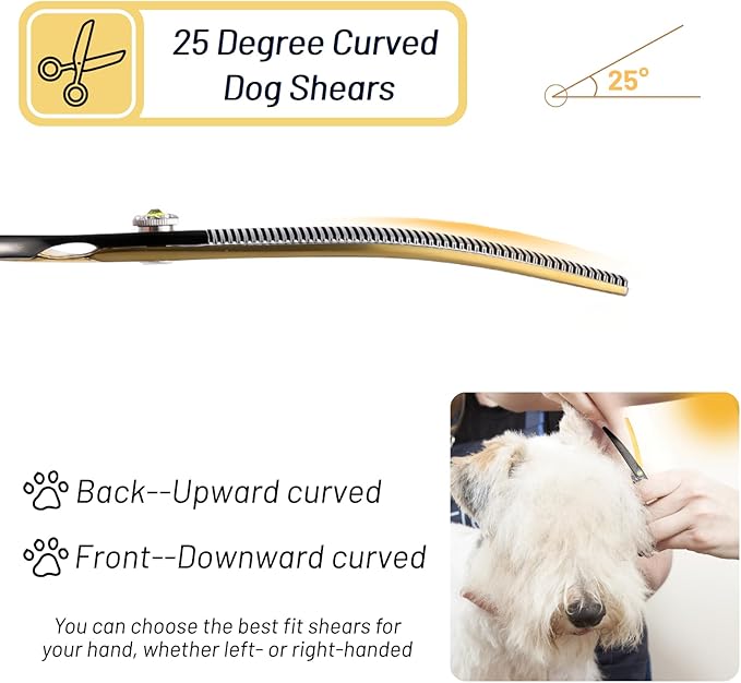 7.5inch Curved Thinning Dog Scissors, 56 Teeth High-end Dog Grooming Scissors, 25° Curved Blender, VG10 Steel Sharp Grooming Shears, Ergonomic Professional Pet Shears for Groomer