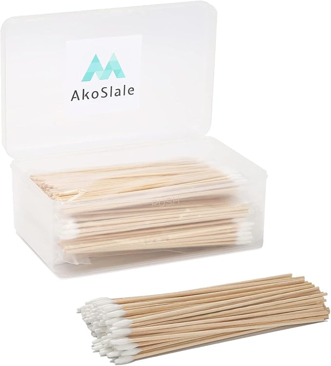 Pointed Cotton Swabs, 6 Inch Wooden Handle, 400 Count – Precision Lint-Free Tapered Tips for Pet Ear Cleaning, Electronics, Crafts, Makeup & Nail Polish Cleanup, Clear Storage Box