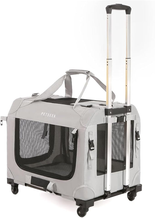 Extra Large Cat Carrier Soft Sided with Wheels Folding Small Medium Dog Pet Carrier 24"x16.5"x16" Travel Collapsible Ventilated Comfortable Design Portable Vehicle