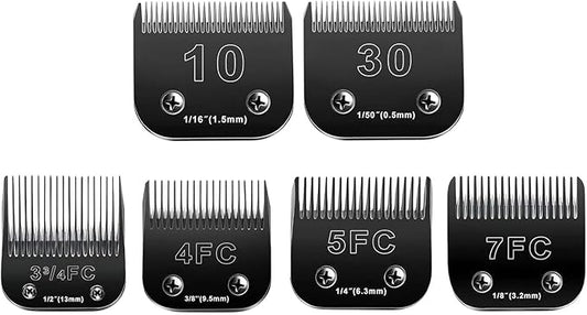 Audoc 6pcs Dog Grooming Replacement Blades Compatible with Andis/Oster A5/Wahl KM-10 Series Dog Clippers,Detachable Clipper Replacement Blade,Black (6PCS Black-#10+30+3FC+4FC+5FC+7FC)