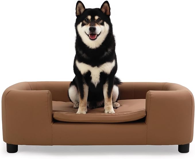 37-Inch Modern Pet Sofa with PU Scratch-Resistant Fabric and Adjustable Legs, Elevated Dog Couch for Small and Medium Dogs, Comfortable Dog Sofa Bed