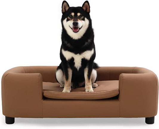37-Inch Modern Pet Sofa with PU Scratch-Resistant Fabric and Adjustable Legs, Elevated Dog Couch for Small and Medium Dogs, Comfortable Dog Sofa Bed