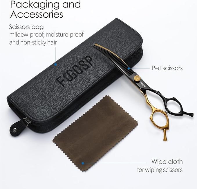 Curved Chunkers Shears Dog Grooming 7.5 in Black & Gold Two Color Professional Curved Thinning Shears for Dog Grooming 35 Teeth Japan 440C 62HRC