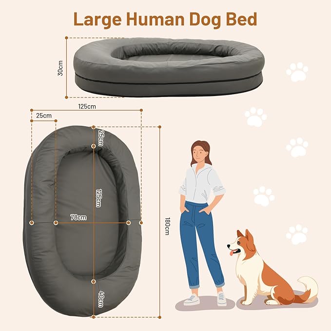 Luxury Plush Donut Pet Bed, Large Round Cushioned Dog Bed, Gray (Leather - Like Surface)