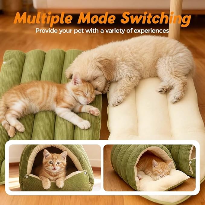 Cat Dog Cave Bed, 2026 New Winter Cave for Dog and Cat, Warm Plush Covered Cat House with Removable Cushion, Soft Sleeping Bed for Indoor Cats (Beige, Large)