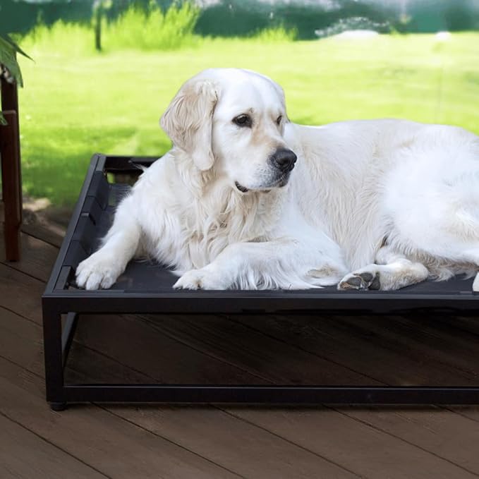FUZI Up Pup Extra Large Elevated Dog Bed, Strong Indoor/Outdoor Raised Bed for Dogs, Chew-Proof & Durable, Breathable Design, XL Dog Cot, Extra Large Pet Bed, 45x30x9 Black