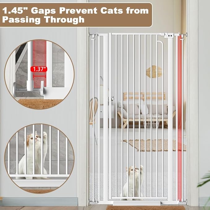 57" Extra Tall Cat Gate for Doorways, 29.14'' - 33.86'' Wide High Pressure Mounted Dog Gate, Tall Pet Gates for Doorways No Drilling, Auto Close Safety Baby Gates for Dogs Cats(White)