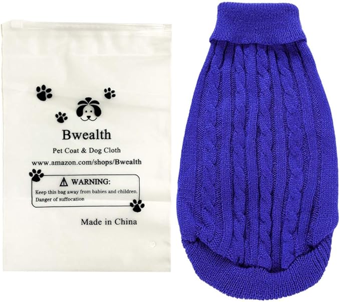 Warm Classic Turtleneck Pet Sweater - Cute Winter Coat for Small, Medium & Large Dogs & Cats - Christmas Sweater for Girls & Boys