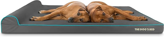 The Dog’s Bed Orthopedic Headrest Dog Bed XXXL Grey/Blue, Memory Foam, Pain Relief for Arthritis, Hip & Elbow Dysplasia, Post Surgery, Lameness, Waterproof Washable Cover