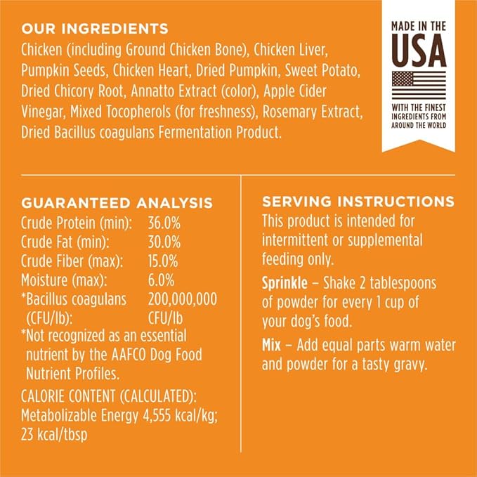 Instinct Raw Boost Shakers, Freeze-Dried Powder, Dog Food Topper, Chicken - Gut Health, 5.5 oz. Bottle