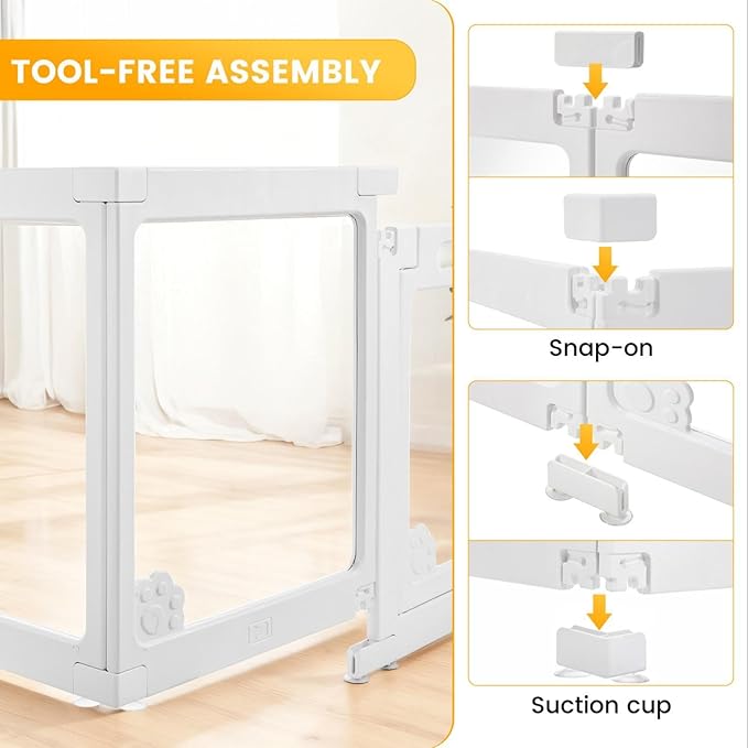 WICHEMI Portable Dog Playpen with Double Door Lock, 23.6" H Puppy Play Pen for Indoors, Portable Playpen with Suction Cup for Puppy Cat Rabbit Ferret, 12 Panels White