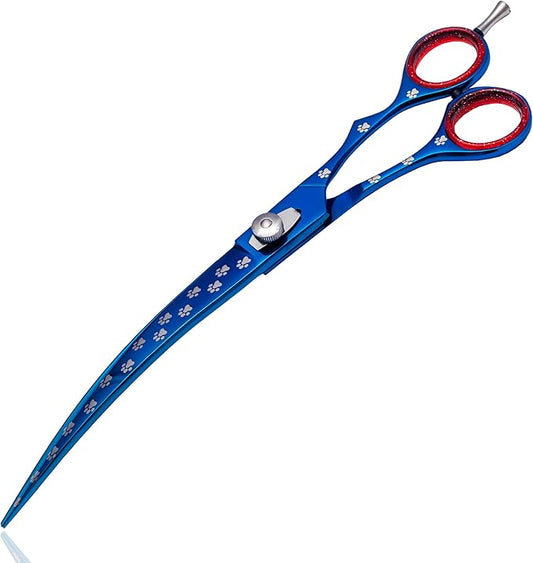 Pet Grooming Scissor Dog Curved Blade scissor Pet Grooming Scissors Dog Hair Cutting Shears with Bag for Professional Right Hand Pet Groomer (Blue Curved, 10.0")