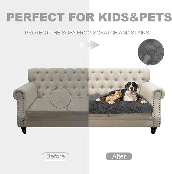 Waterproof Dog Bed Cover, Dog Pad Soft Plush Pet Blanket with Anti-Slip Back for Bed Couch Sofa, Furniture Protector for Small, Medium and Large Dogs and Cats (Dark Gray, 82"x120")