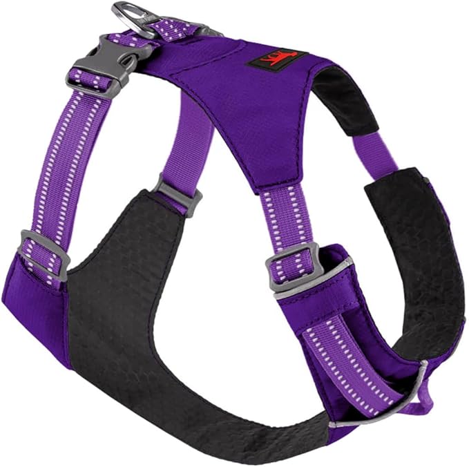 Tuff Pupper All-Day Wear Dog Harness | for Walking, Trail Running, Hiking | Front & Back Leash Clips | Reflective Trim | Easy On/Off Buckles | Lightweight Breathable | No Pull Design (XS, Purple)