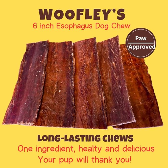 Woofley's - Esophagus Jerky (15 Count)- Gullet Sticks for Dogs - Safe Jerky Dog Chews -Easily Digestible Dog Bully Sticks