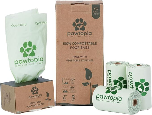Pawtopia Biodegradable Dog Poop Bags, 60 Count, Certified Home Compostable, Leak-Proof, Easy Open, Standard Size, Supports Sustainable Living