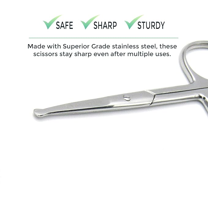 Rounded Stainless Steel Small Hair Scissors – Rounded Tip Scissors for Nose Hair, Mustache, Beard, Eyebrows, Eyelashes, and Baby Nails.