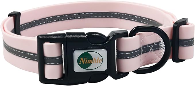 NIMBLE Dog Collar Waterproof Pet Collars Adjustable, Reflective, Durable Flex Poly Coated Nylon Basic Dog Collars 9 Colors in Size S/M/L (Light Pink, Small (9.45”-14.17”inches))