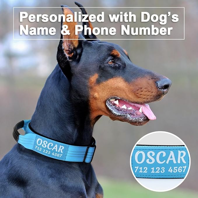 Personalized Tactical Dog Collar with Name and Phone Number, Heavy Duty Nylon Military Dog Collar with Handle and Strong Metal Buckle for Medium and Large Dogs