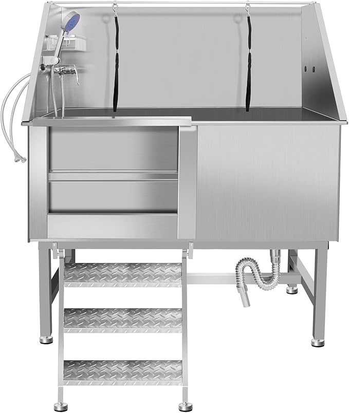 Stainless Steel Dog Washing Station For Large Dogs, Dog Grooming Tub For Home, Professional Dog Bathtub Bathing Station, Pet Wash Station, Dog Shower Tub With Stairs, Drain & Door