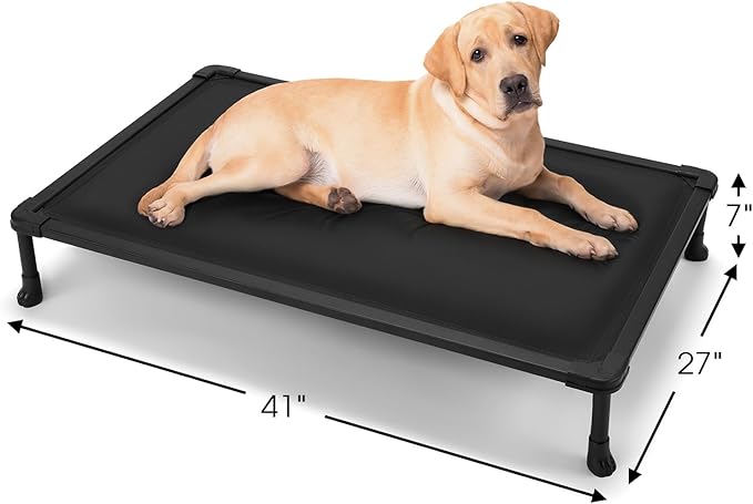 Veehoo Chew Proof Elevated Dog Bed, Durable Raised Pet Cot with Soft PP Cotton-Filled Waterproof Mat, Washable Padded Cot for Indoor, Outdoor & Camping, 41-Inch, Black