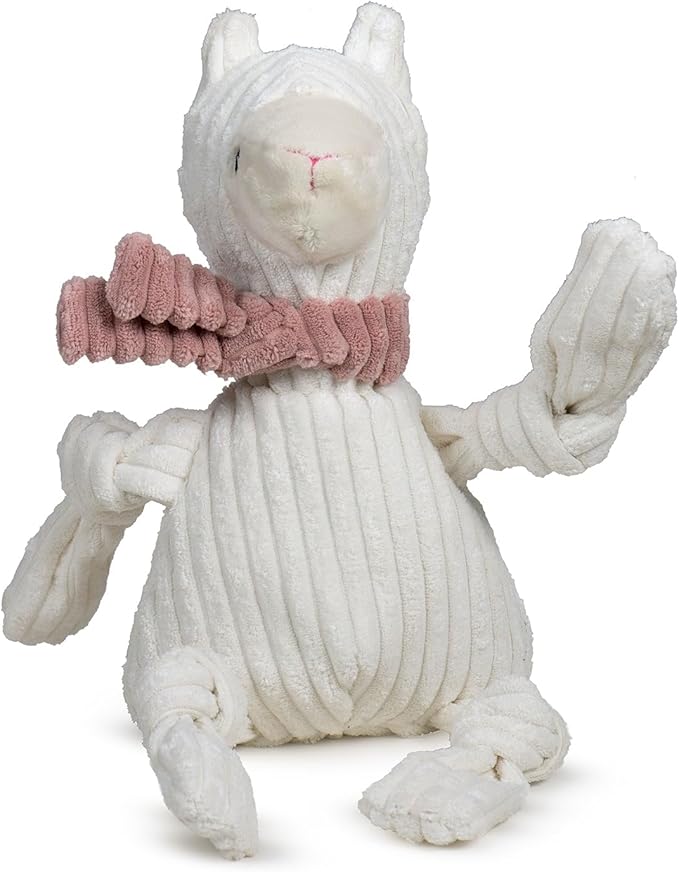 HuggleHounds Knottie Plush Dog Toy - Dog Stuffed Animal Toy, Puppy Toys, Squeaky Dog Toy for Small, Medium & Large Dogs, Durable Plush to Keep Them Busy - Lillie Llama, Large