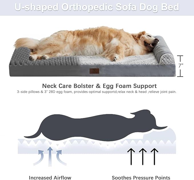 WNPETHOME Orthopedic Dog Beds for Large Dogs, Waterproof Memory Foam Large Dog Bed with Sides, Non-Slip Bottom and Egg-Crate Foam Big Pet Couch Bed with Washable Removable Cover