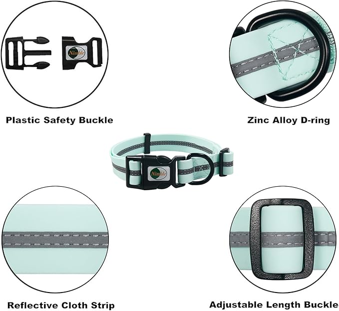 NIMBLE Dog Collar Waterproof Pet Collars Adjustable, Reflective, Durable Flex Poly Coated Nylon Basic Dog Collars 9 Colors in Size S/M/L (Light Blue, Large (15.35”-24.8”inches))