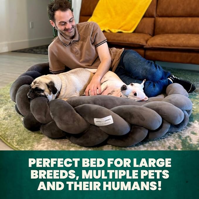 Tater's Choice 40" Dog Bed - Premium Braided Dog Bed - Luxurious and Durable Pet Beds with Plush Polyester Filling, Non-Slip Base, and Stylish Design, Washable Mattress, Charcoal Grey, 40 inch Large