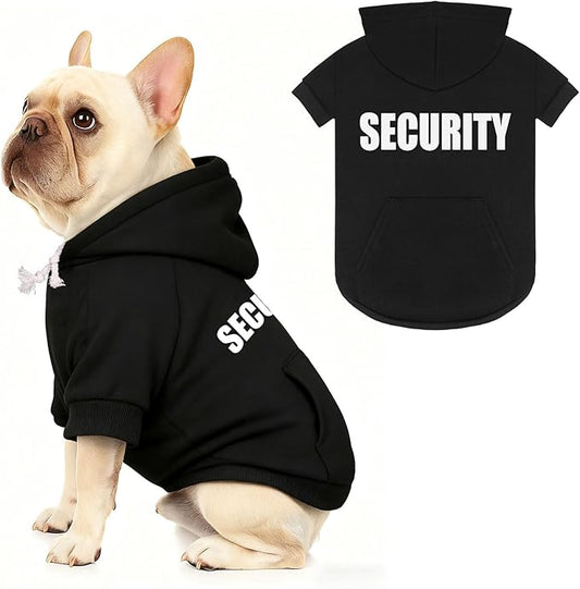 Dog Sweaters,Security Dog Hoodie,Warm Brushed Fleece Sweatshirt with Hood & Pocket,Leash Hole,Cozy Cold Weather Pet Clothes Sweater for Small,Medium,and Large Dogs,L