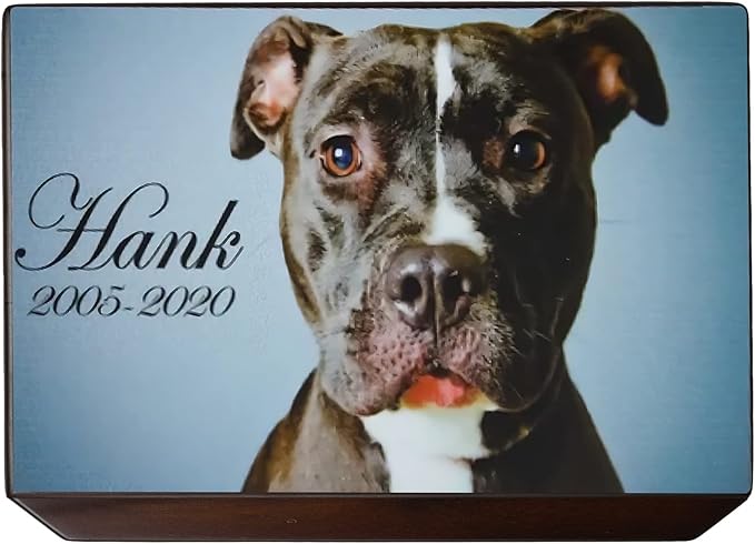 Custom Pet Keepsake Urns for Dogs, Wooden Box for Pet Ashes with Photo for Your Beloved Pets, Pet Cremation Urns as Sympathy Gifts for Pet Lovers - Small, 6" x 4" x 2.75" Pet Urns (Design 2)