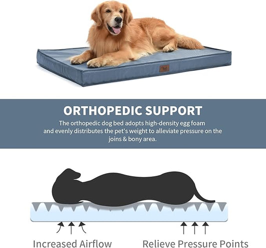 Outdoor Orthopedic Dog Bed for Medium Dogs & Cats, Waterproof Flat Pet Mat with Egg Crate Foam & Washable Removable Oxford Cover, 30x20 Inch, Blue